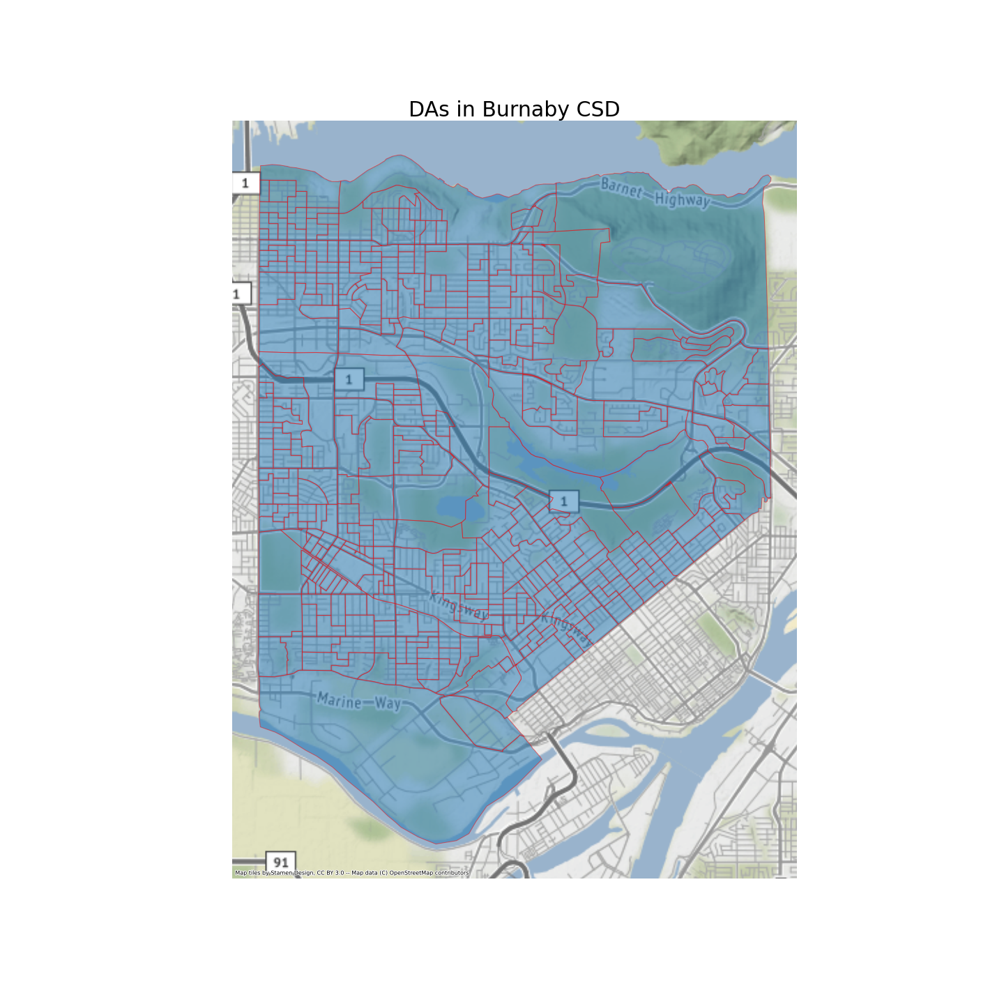 Map: DAs in the Burnaby Area