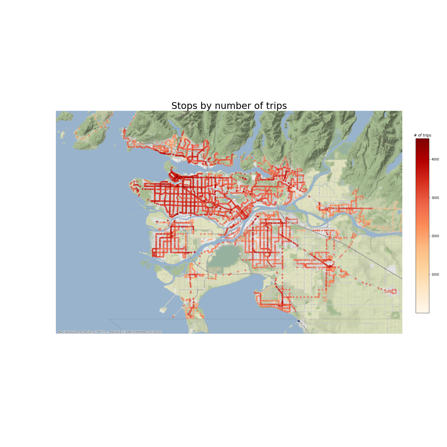 Map: stops by number of trips per day