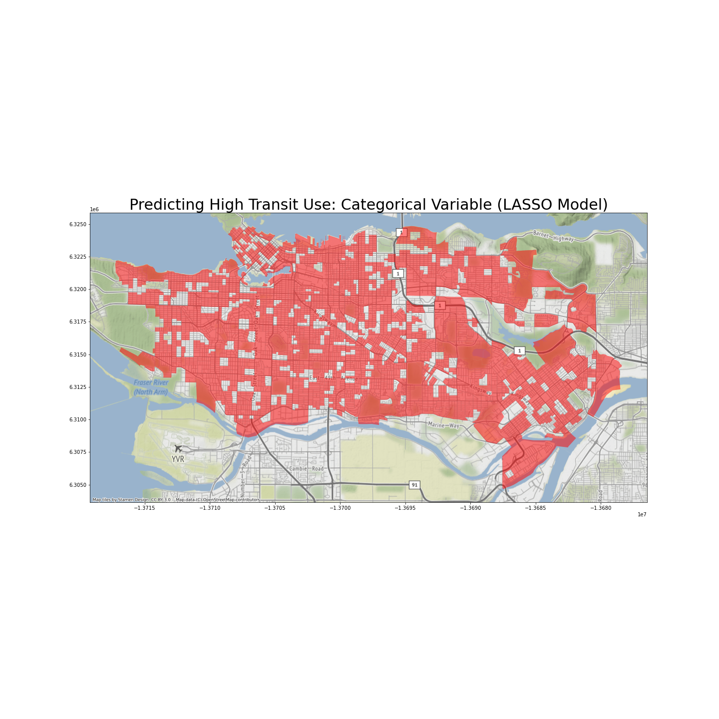 Map: high transit use categorical LASSO