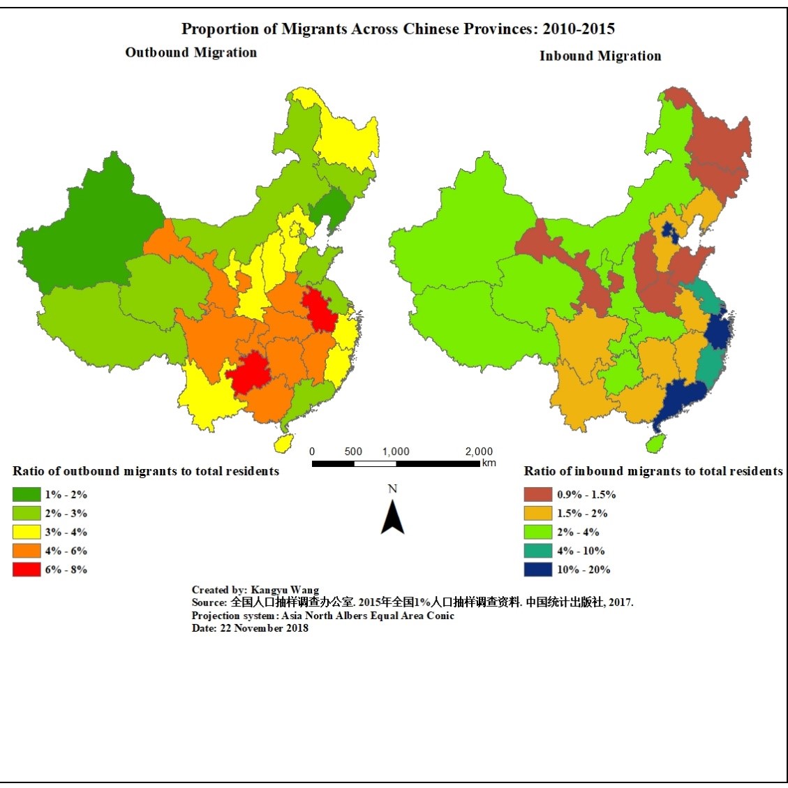 proportion of migrants across provinces