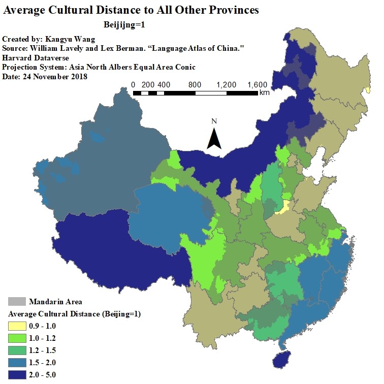 average cultural distance to all other provinces