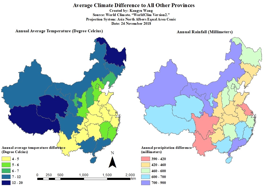 average climate distance to all other provinces