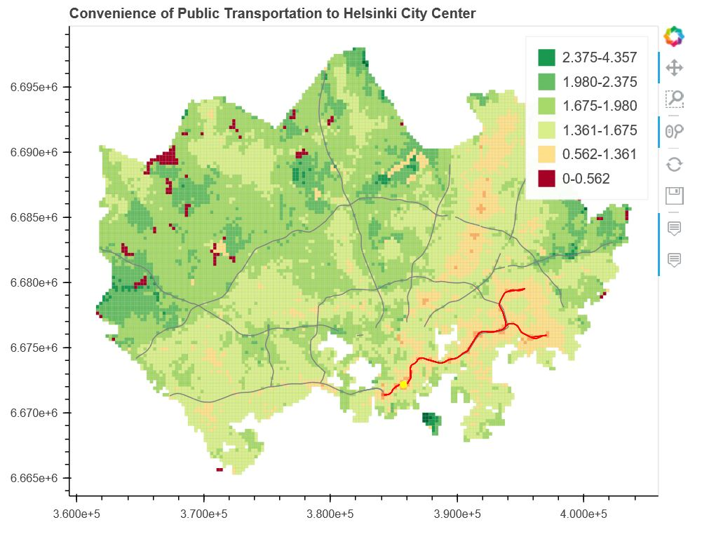 Interactive map: convenience of public transportation